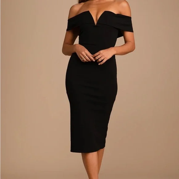 Lulu’s Black Bodycon Midi Dress - Picture 1 of 6